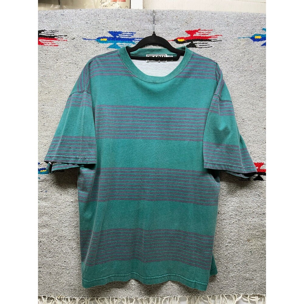 Vintage 90s Dash striped T Shirt green blue L-XL